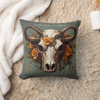 Boho Chic Watercolor Steampunk Floral Cow Skull Kissen