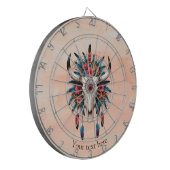Boho Chic Watercolor Tribal Floral Cow Skull Dartscheibe (Vorderseite Links)