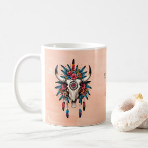 Boho Chic Watercolor Tribal Floral Cow Skull Kaffeetasse