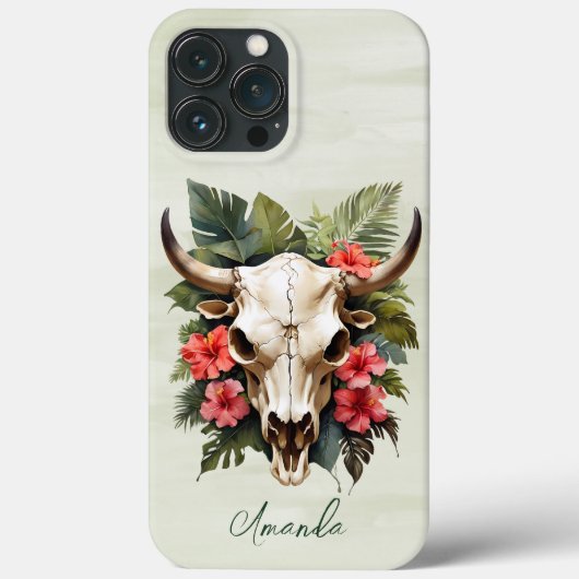 Boho Chic Watercolor Tropischer Kuhschädel Case-Mate iPhone Hülle (Rückseite)