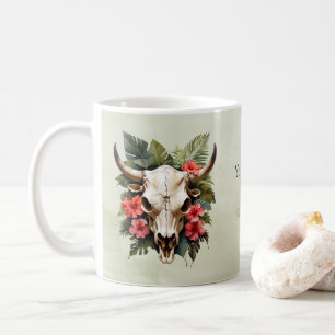 Boho Chic Watercolor Tropischer Kuhschädel Kaffeetasse