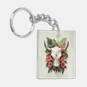 Boho Chic Watercolor Tropischer Kuhschädel Schlüsselanhänger (Vorderseite links)