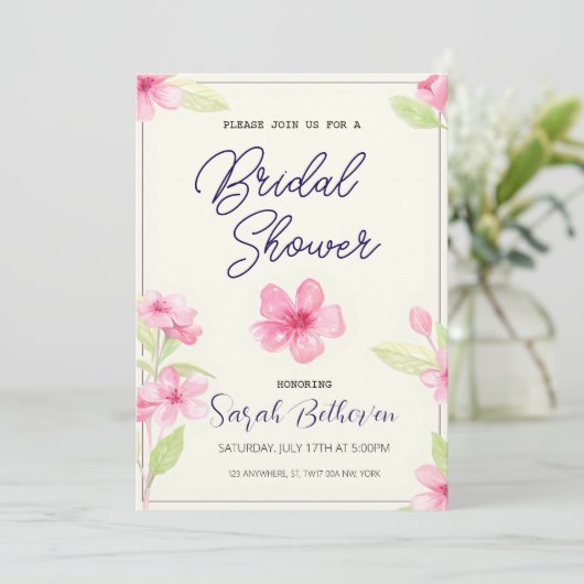 Boho Chic Watercolor Wildblume Brautparty Einladung (Stehend Vorderseite)