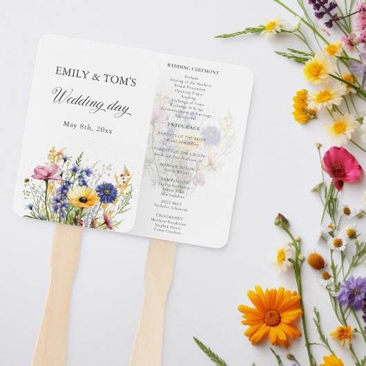 Boho-Chic-Watercolor-Wildflower-Hochzeitsprogramm Fächer