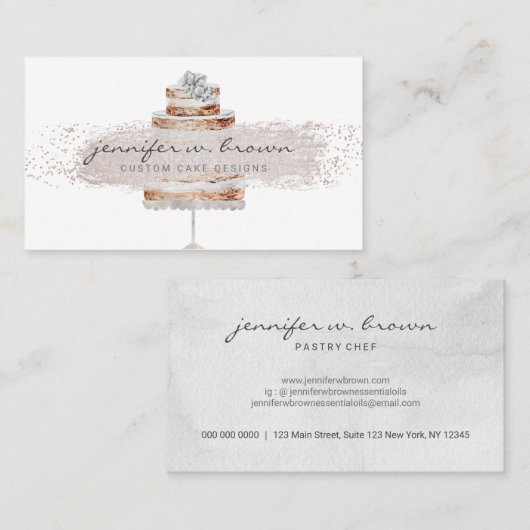 Boho Chic Wedding Cake mit Glitzer Visitenkarte (Vorne/Hinten)