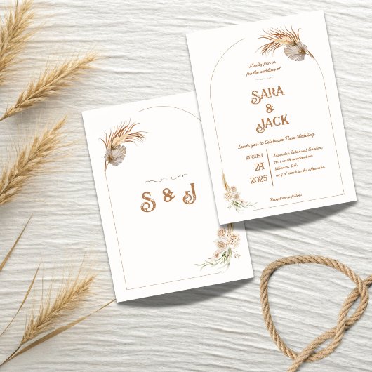 Boho Chic Wedding Invitation Pampas Grass Einladung