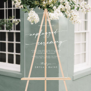 Boho Chic White Clear Wedding Unplugged Zeremonie Acrylschild