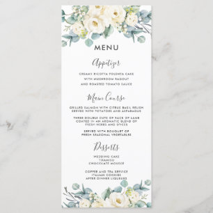 Boho Chic White Floral Eucalyptus Wedding Menu Programm
