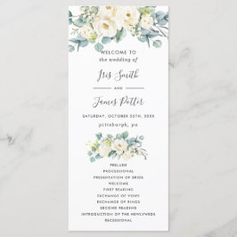 Boho Chic White Floral Eukalyptus Wedding Program Programm