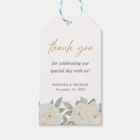 BOHO CHIC WHITE ROSES WEDEDY Vielen Dank Geschenkanhänger (Vorderseite)