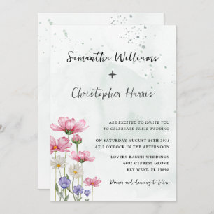 Boho Chic Wild Blume Watercolor Wedding Einladung