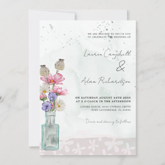 Boho Chic Wild Blume Watercolor Wedding Einladung (Vorderseite)