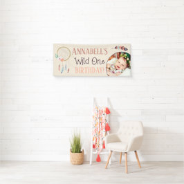 Boho Chic Wild ONE Girly Birthday Party Banner