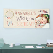 Boho Chic Wild ONE Girly Birthday Party Banner (Messe)