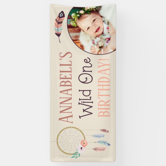 Boho Chic Wild ONE Girly Birthday Party Banner (Vertikal)