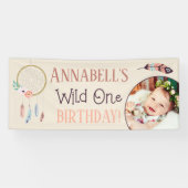 Boho Chic Wild ONE Girly Birthday Party Banner (Horizontal)