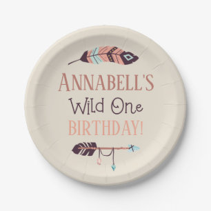 Boho Chic Wild ONE Girly Birthday Party Pappteller