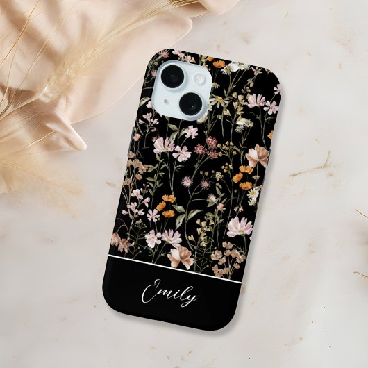Boho Chic Wildblume Black Floral Elegante Case-Mate iPhone Hülle