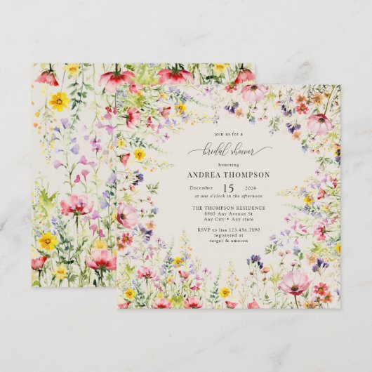 Boho Chic Wildblume Brautparty Einladung (Vorne/Hinten)