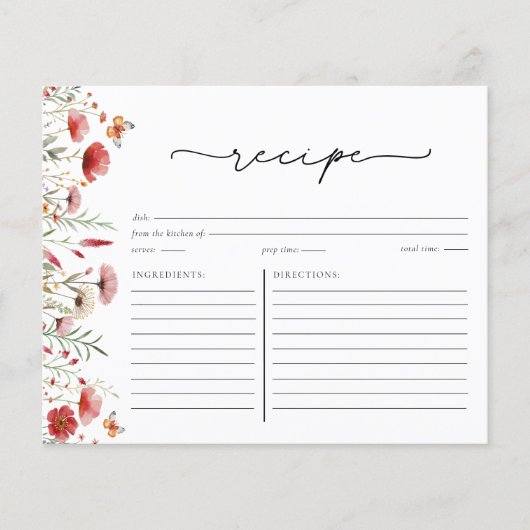 Boho Chic Wildblume Brautparty Rezept Karte (Vorderseite)