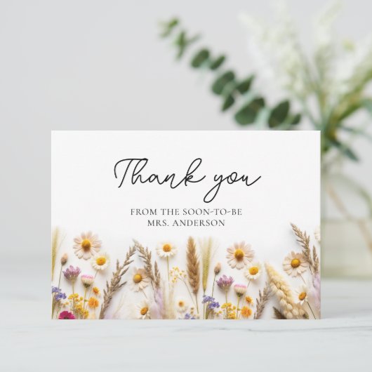 Boho Chic Wildblume Brautparty Vielen Dank Karte (Stehend Vorderseite)