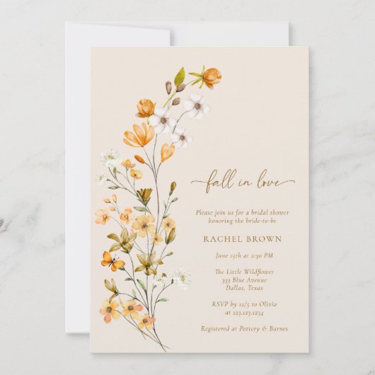 Boho Chic Wildblume fällt in Liebe Brautparty Einladung (Vorderseite)