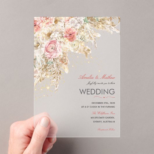Boho Chic Wildblume Herbst Rustikale Blumenhochzei Acryleinladungen (Insitu (Handheld))