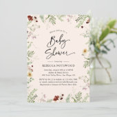 Boho Chic Wildblume in Blush Pink Babydusche Einladung (Stehend Vorderseite)