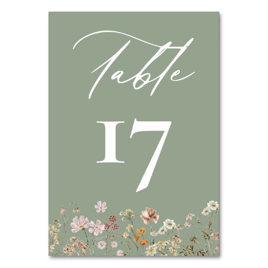 Boho Chic Wildblume Moderne Hochzeit Tischnummer (Vorderseite)