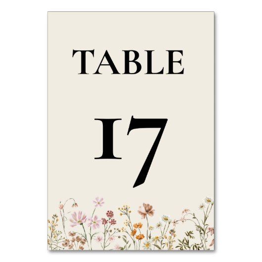 Boho Chic Wildblume Moderne Hochzeit Tischnummer (Vorderseite)