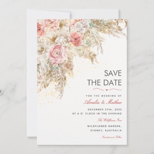 Boho Chic Wildblume Rustikal Floral Save the Date Einladung (Vorderseite)