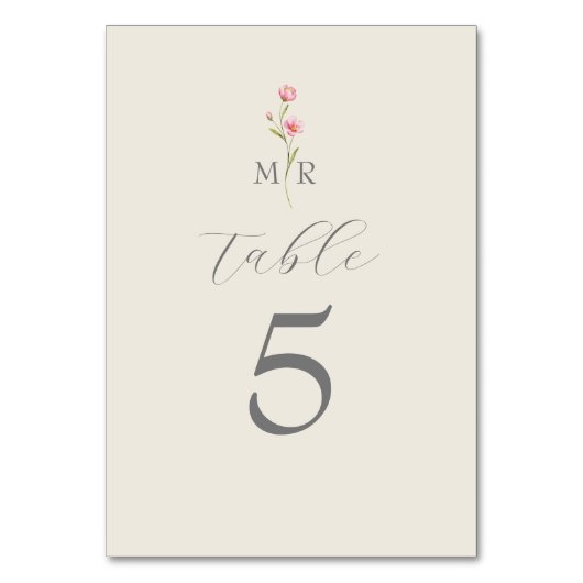 Boho Chic Wildblume Wedding Tischnummer (Rückseite)