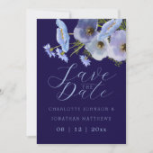 Boho Chic Wildblumen Blumen Navy Blau Hochzeit Save The Date (Vorderseite)