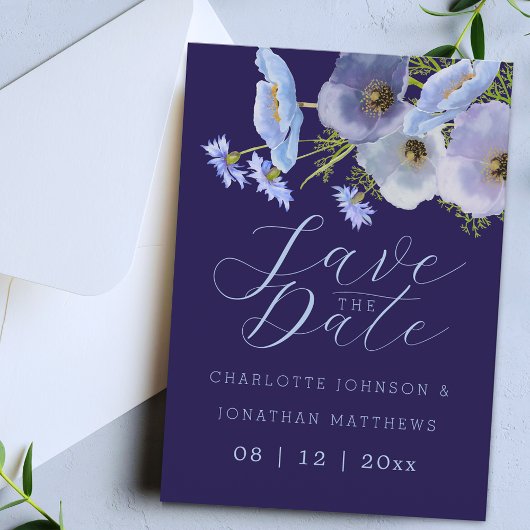 Boho Chic Wildblumen Blumen Navy Blau Hochzeit Save The Date