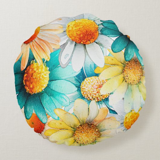 Boho Chic Wildblumen Daisies Pattern Kinderzimmer Rundes Kissen (Rückseite)