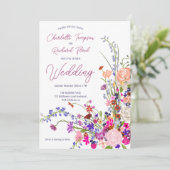 Boho chic Wildblumen Drehbuch Foto Hochzeit Einladung (Stehend Vorderseite)