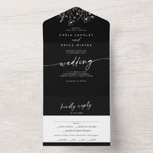 Boho Chic Wildblumen-Menüauswahl Antwort Hochzeit All In One Einladung