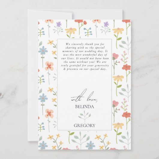 Boho Chic Wildblumen Moderne Blumenhochzeit Dankeskarte (Rückseite)