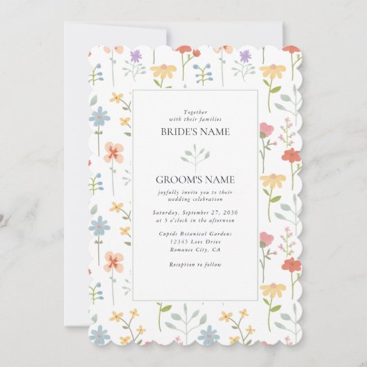 Boho Chic Wildblumen Moderne Blumenhochzeit Einladung (Vorderseite)