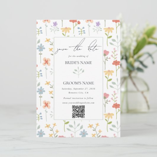 Boho Chic Wildblumen Moderne Blumenhochzeit Save The Date (Stehend Vorderseite)