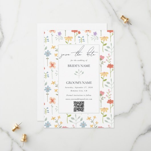 Boho Chic Wildblumen Moderne Blumenhochzeit Save The Date (Vorderseite/Rückseite Beispiel)
