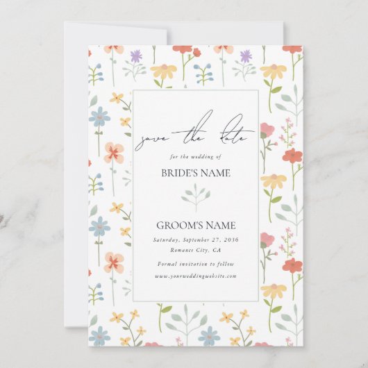 Boho Chic Wildblumen Moderne Blumenhochzeit Save The Date (Vorderseite)