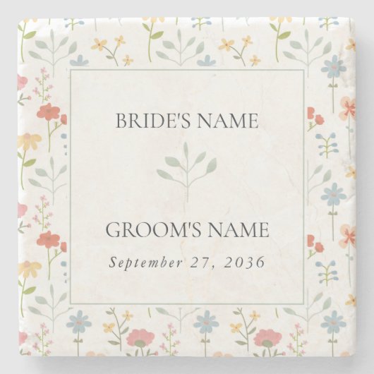 Boho Chic Wildblumen Moderne Blumenhochzeit Steinuntersetzer (Vorderseite)