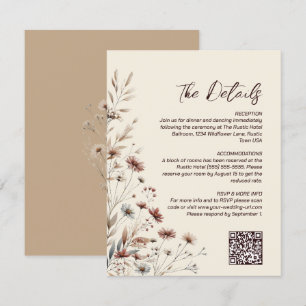 Boho Chic Wildblumen QR Code Hochzeitdetails Begleitkarte
