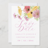 Boho Chic Wildblumen Rosa Blumen Foto Hochzeit Save The Date (Vorderseite)