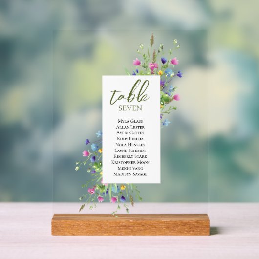 Boho chic Wildblumen Script Hochzeitssitze Acrylschild (Neutral)