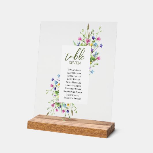 Boho chic Wildblumen Script Hochzeitssitze Acrylschild (Winkel)