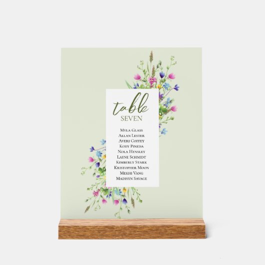 Boho chic Wildblumen Script Hochzeitssitze Acrylschild (Vorderseite)