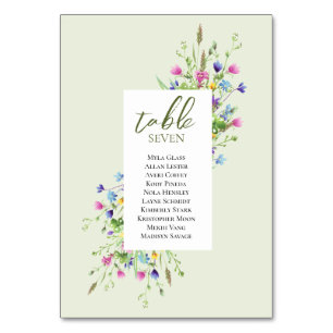Boho chic Wildblumen Script Hochzeitssitze Tischnummer