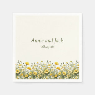 Boho Chic Wildblumen Yellow Olive Eleganter Garten Serviette